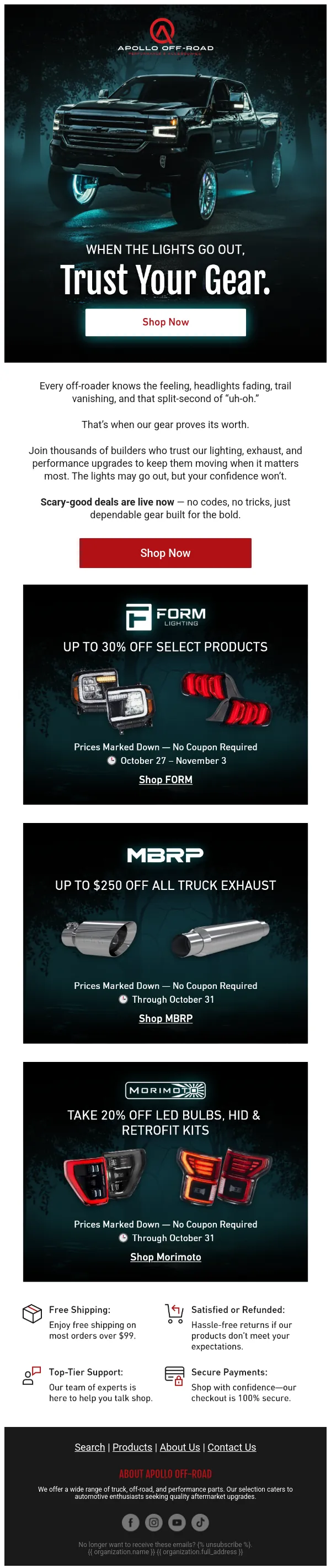 Apollo Off-Road Halloween email, full length